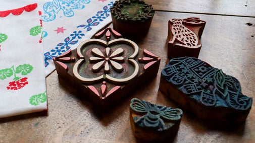 Indian woodblocks laid on printed fabric